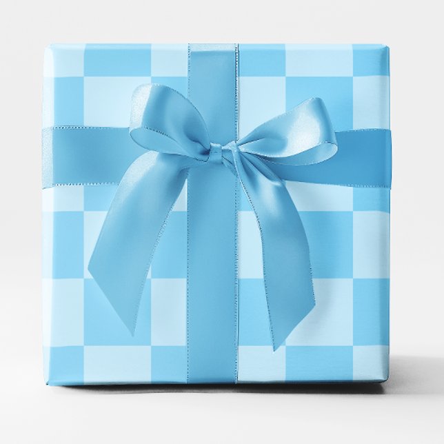 Papel De Presente Grande Azul Xadrez Bebê (Big Baby Blue Checkered Wrapping Paper)