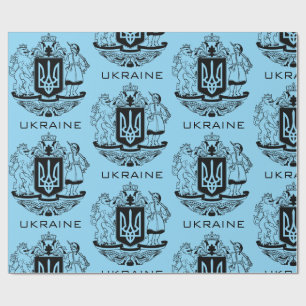Papel De Presente Grande Brasão de Armas da Ucrânia Arte Monocromáti