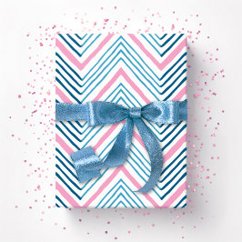 Papel De Presente Grande Chevron Zag em Rosa e Aqua Profundo