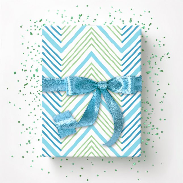 Papel De Presente Grande Chevron Zag em Verde e Aqua (Criador carregado)