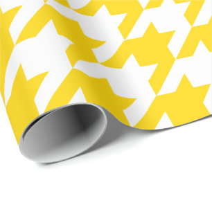 Papel De Presente Grande Houndstooth amarelo e branco dourado