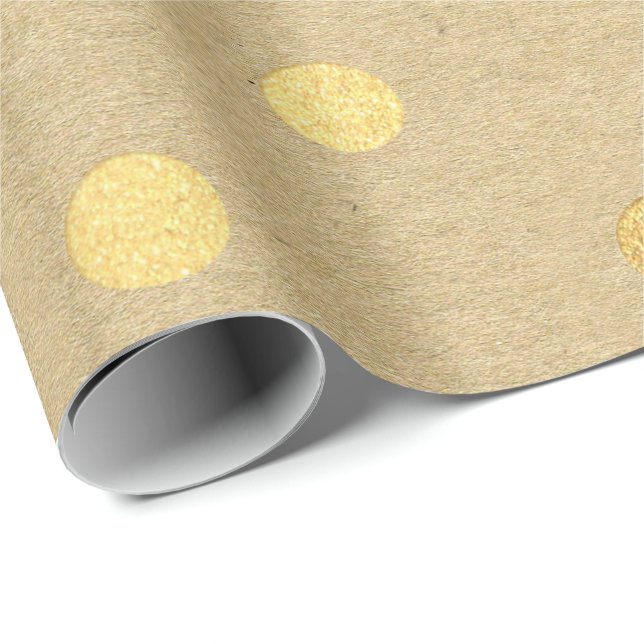 Papel De Presente Grande Kraft Bolinhas Dourado Elegante mínimo (Ponta do rolo)