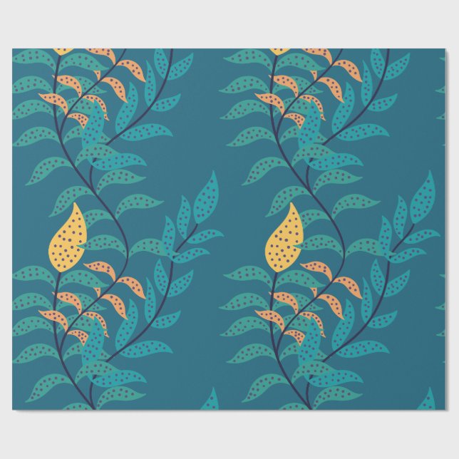 Papel De Presente Grande padrão botânico azulado (Aberto)