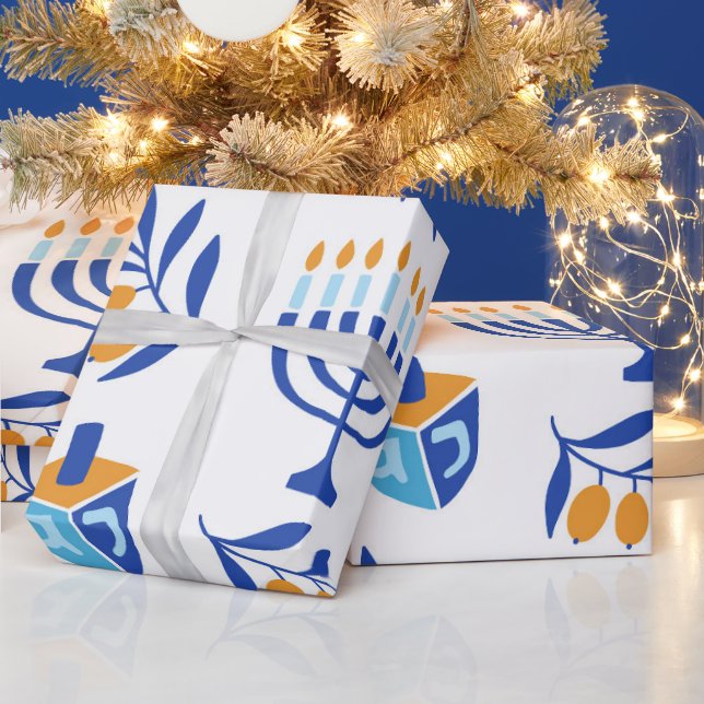 Papel De Presente Grande padrão Menorah e Dreidel Hanukkah (Feriados)