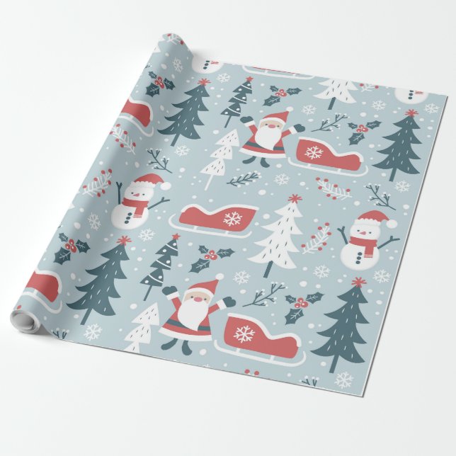 Papel De Presente Grande Padrão Natal do Papai Noel (Desenrolado)