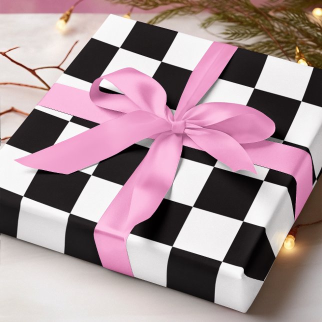 Papel De Presente Grande Preto e Branco Verificado (Big Black and White Checkered Wrapping Paper)