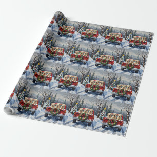 Papel De Presente Grande Pyrenees Natal Caminhão Vermelho Feriado