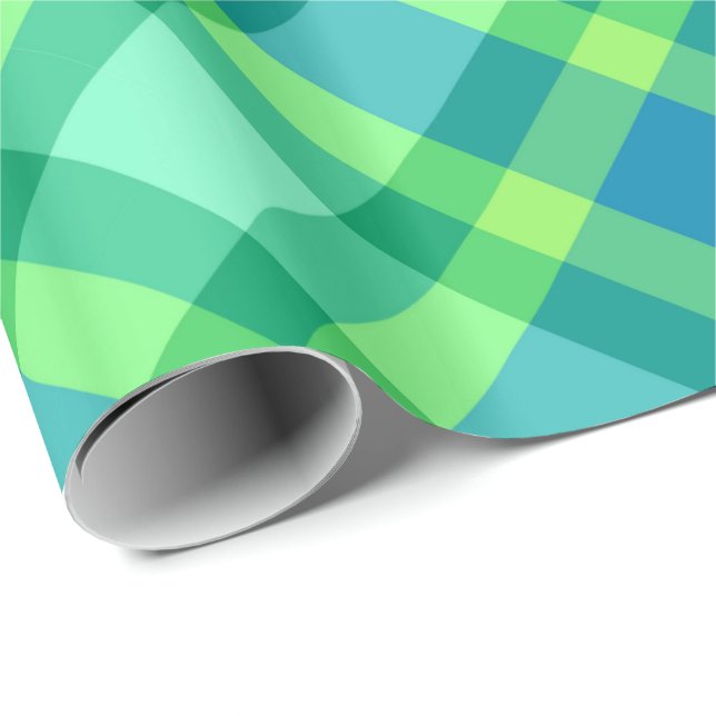 Papel De Presente Grande Xadrez Moderna, Jade Verde e Turquesa (Ponta do rolo)