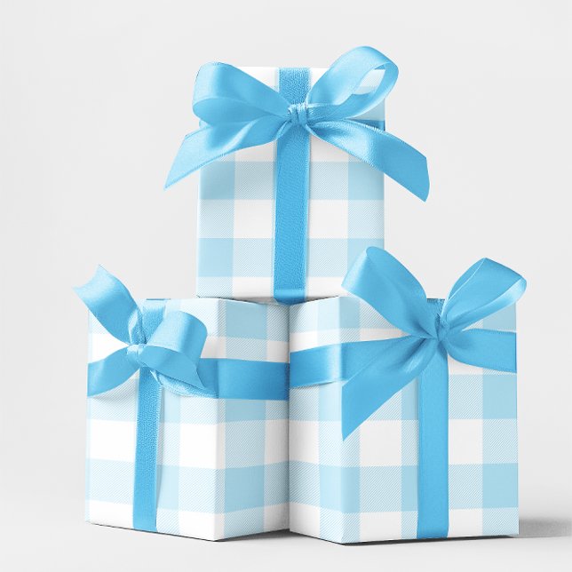 Papel De Presente Grande Xadrez Pastel Azul e Branco (Large Pastel Blue and White Gingham Wrapping Paper)