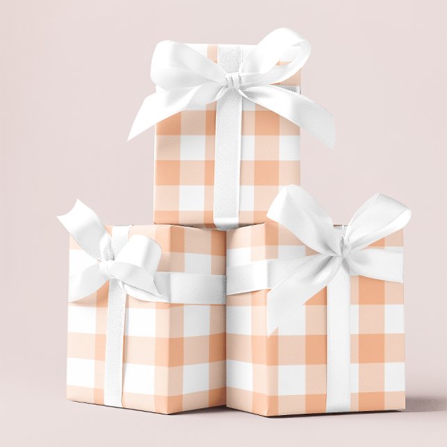 Papel De Presente Grande Xadrez Pastel Pêssego e Branco (Large Pastel Peach and White Gingham Wrapping Paper)