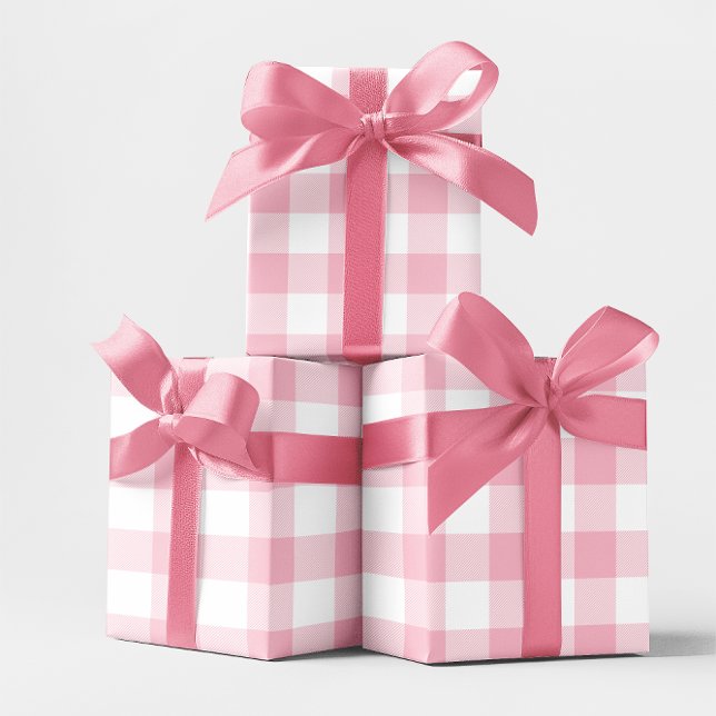 Papel De Presente Grande Xadrez Rosa e Branco Pastel (Large Pastel Pink and White Gingham Wrapping Paper)