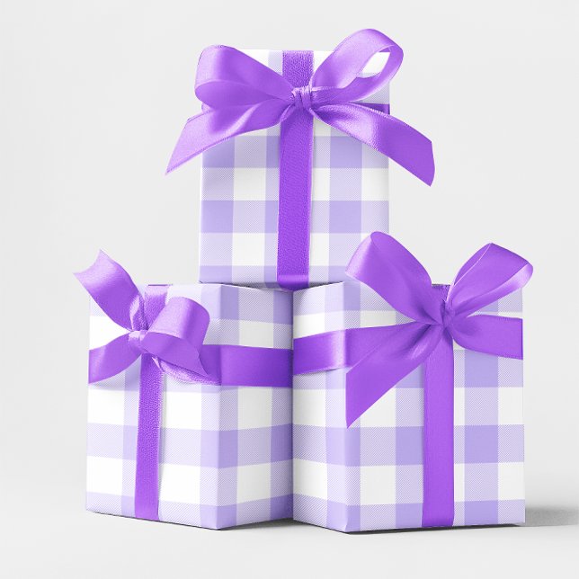 Papel De Presente Grande Xadrez Roxo Pastel e Branco (Large Pastel Purple and White Gingham Wrapping Paper)