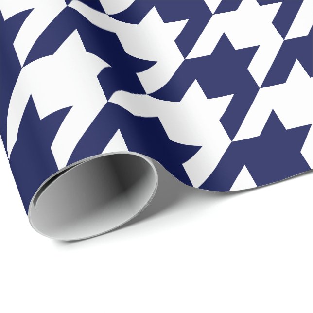 Papel De Presente Grandes azuis marinhos e branco Houndstooth (Ponta do rolo)