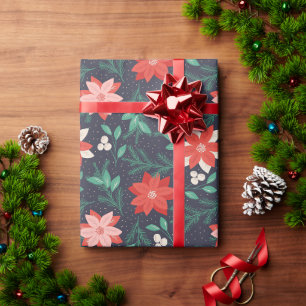 Papel De Presente Grandes Flores de Poinsettia Vermelhas e Brancas d
