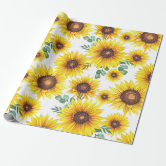 Papel De Presente Grandes Girassóis em Fundo Branco