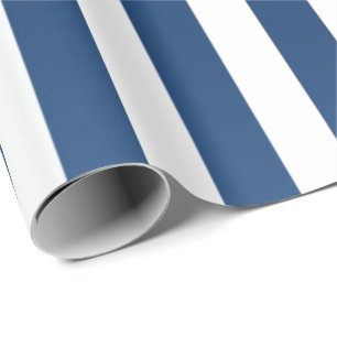 Papel De Presente Grandes Linhas Marinho Azul Branco