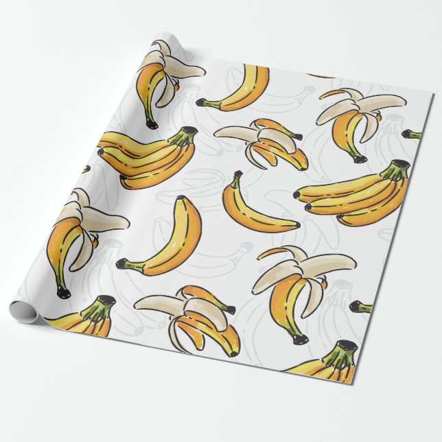 Papel De Presente Grandes padrões sem desmaios de bananas (Desenrolado)