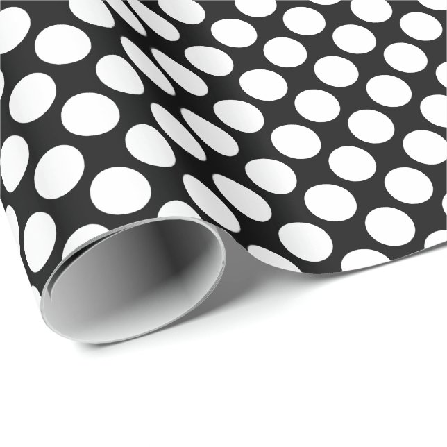 Papel De Presente Grandes pontos retrorreflectores - branco e preto (Ponta do rolo)