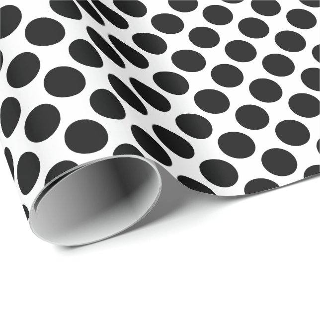 Papel De Presente Grandes pontos retrorreflectores - preto e branco (Ponta do rolo)
