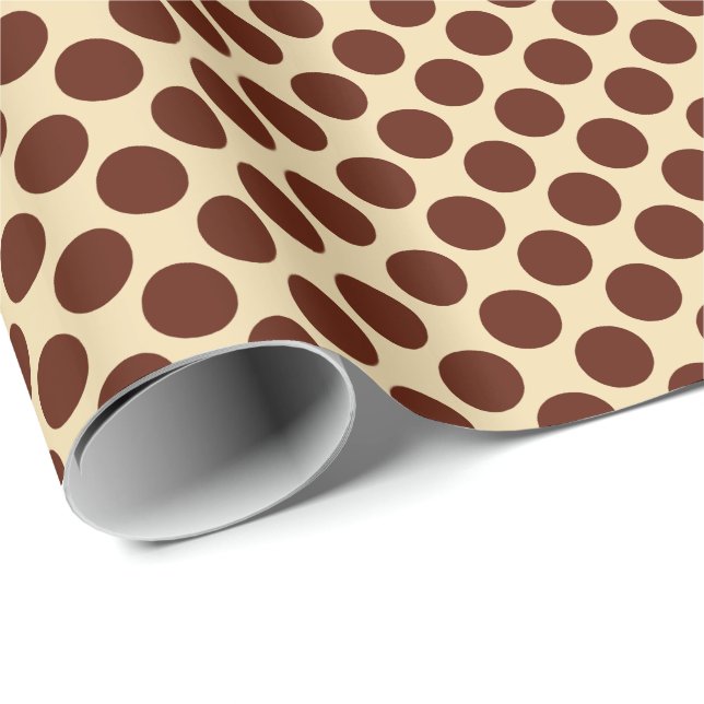 Papel De Presente Grandes pontos retros - castanho chocolate e tan (Ponta do rolo)