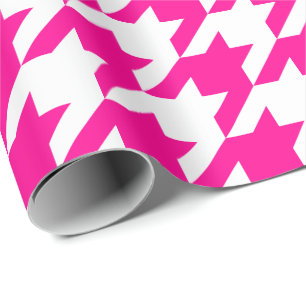 Papel De Presente Grandes rosa quente e branco Houndstooth