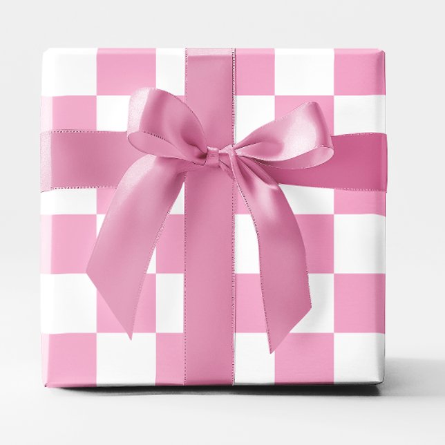 Papel De Presente Grandes Rosas claro e brancas verificadas (Big Light Pink and White Checkered Wrapping Paper)