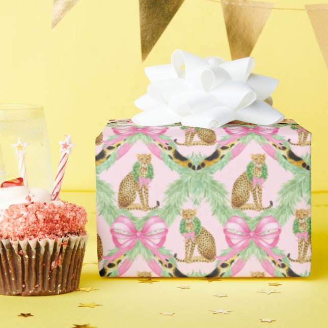 Papel De Presente Grandmillennial Christmas Leopard Monogram (Festa de aniversário)
