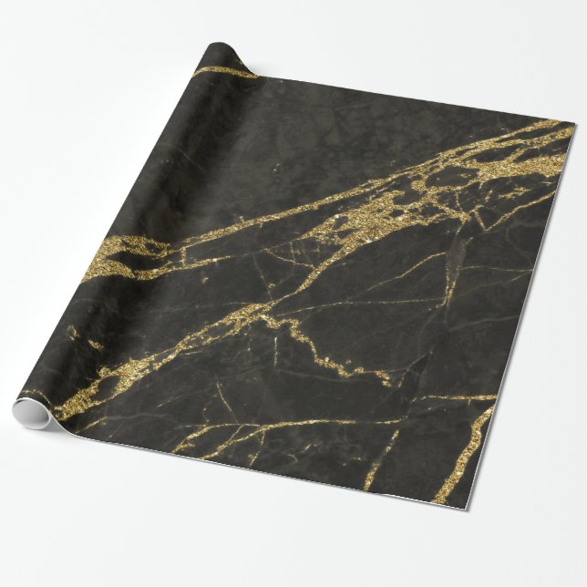 Papel De Presente Granito Preto e Veias Douradas 4 (Desenrolado)
