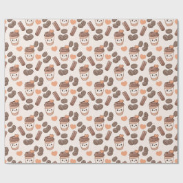 Papel De Presente Grãos de Café e Padrão de Xícaras de Outono Fofo