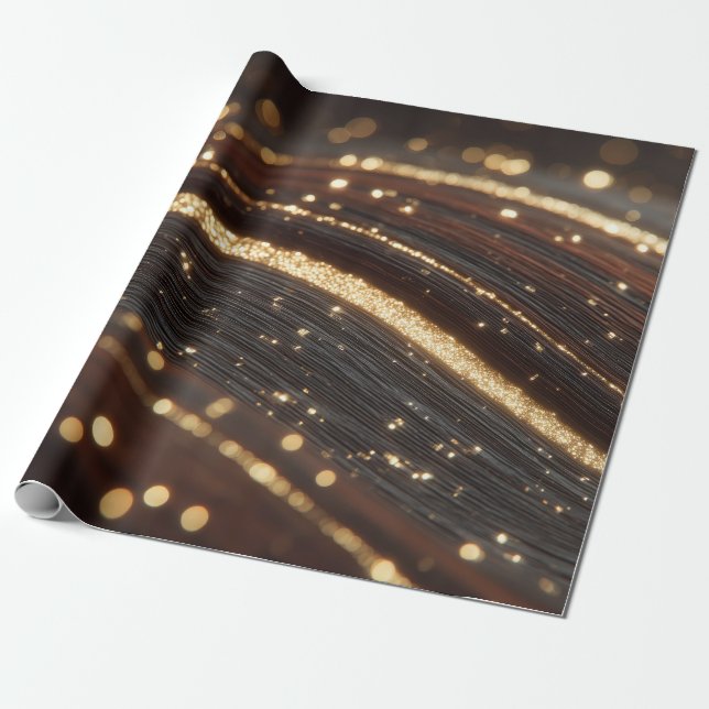Papel De Presente Grãos de madeira de noz-escura com rios Dourados e (Desenrolado)