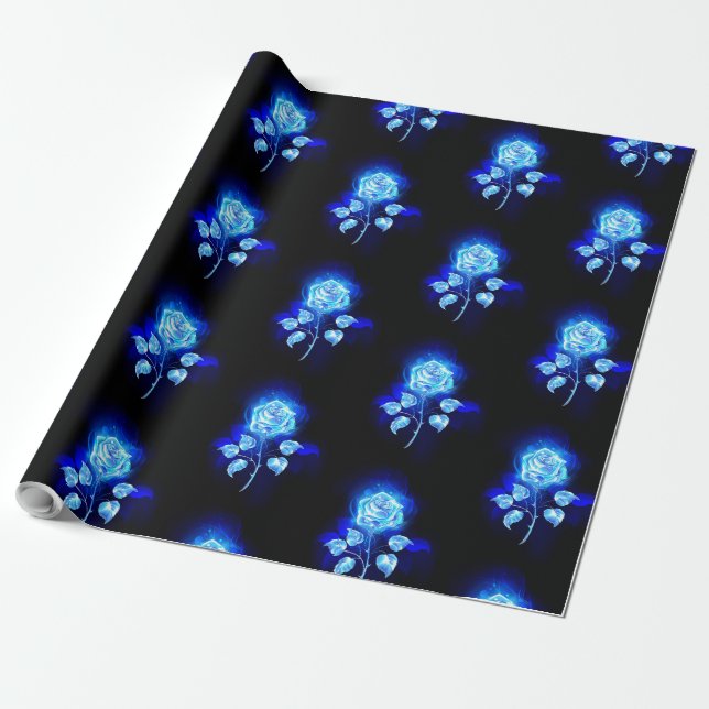 Papel De Presente Gravação de Rosa Azul (Desenrolado)
