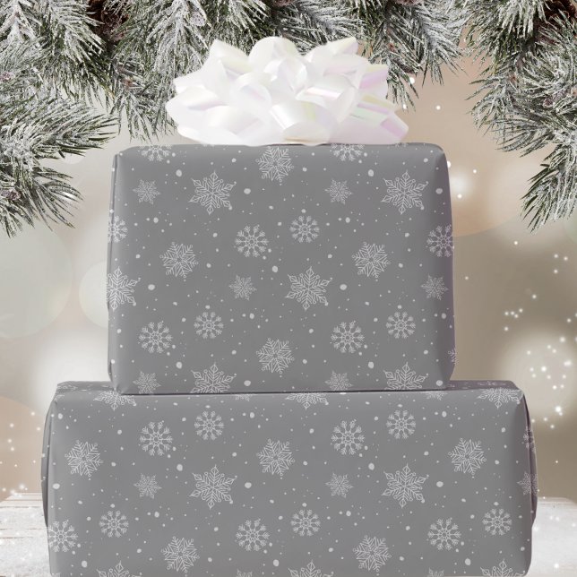 Papel De Presente Gray White Snowflakes Pattern Christmas Holiday (Criador carregado)