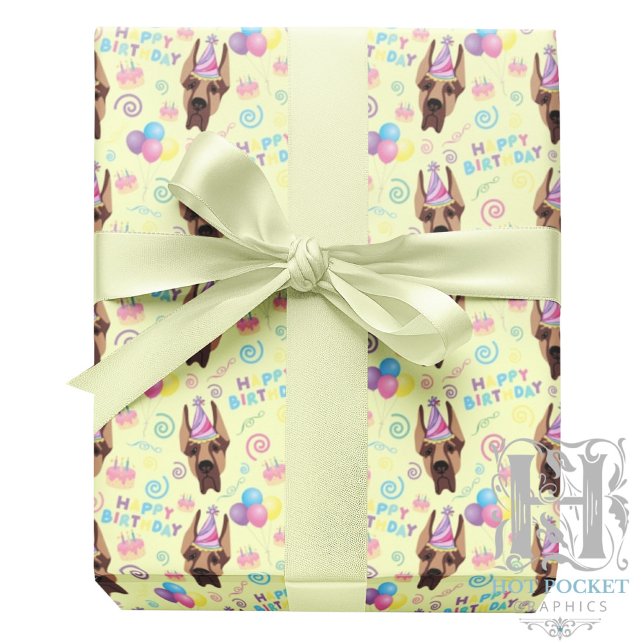 Papel De Presente Great Dane Birthday Gift Wrapping Paper Yellow (Criador carregado)