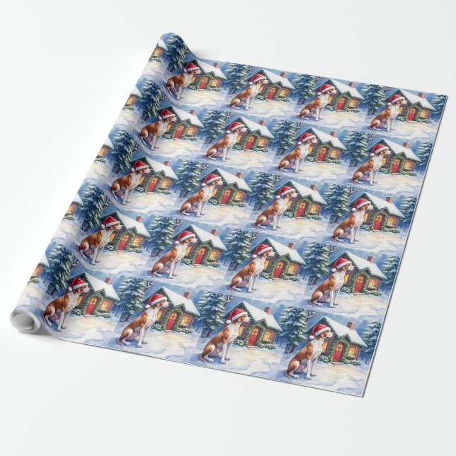 Papel De Presente Great Dane Snowy Cabin Santa Hat Christmas Art (Desenrolado)