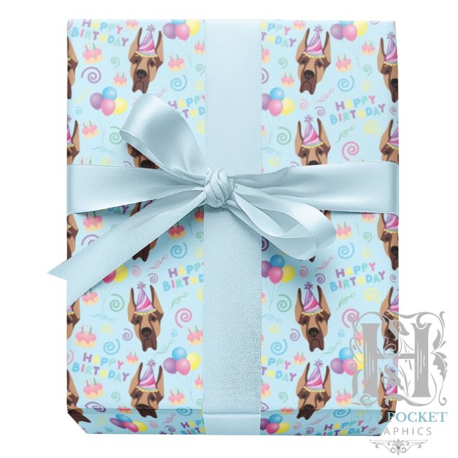 Papel De Presente Great Dane Wrapping Paper in Blue (Criador carregado)