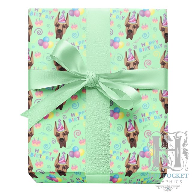 Papel De Presente Great Dane Wrapping Paper in Green (Criador carregado)