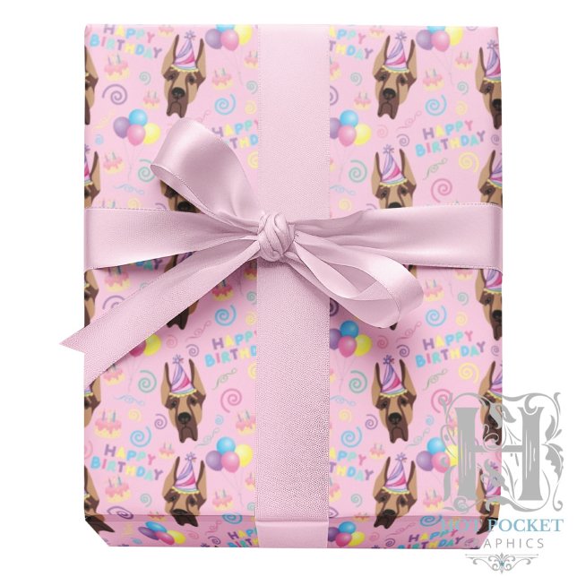 Papel De Presente Great Dane Wrapping Paper in Pink (Criador carregado)