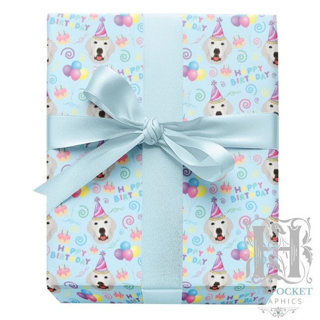 Papel De Presente Great Pyrenees Birthday Gift Wrapping Paper Blue (Criador carregado)