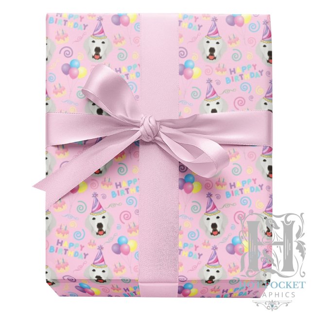 Papel De Presente Great Pyrenees Birthday Gift Wrapping Paper Pink (Criador carregado)