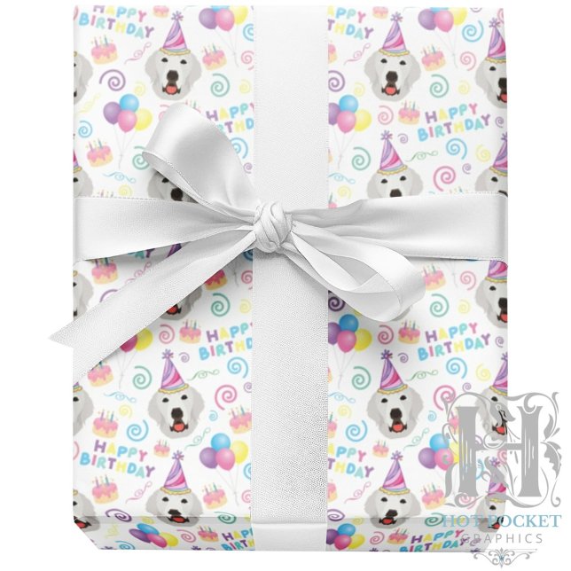 Papel De Presente Great Pyrenees Birthday Gift Wrapping Paper White (Criador carregado)