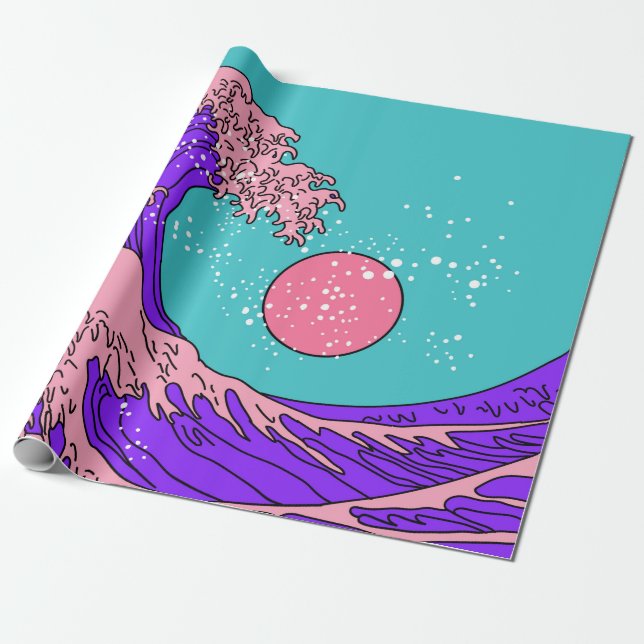 Papel De Presente Great Wave in Vaporwave Pop Art style. View on the (Desenrolado)