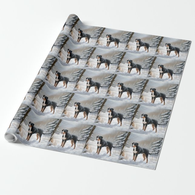Papel De Presente Greater Swiss Mountain Deixe Nevar Natal (Desenrolado)