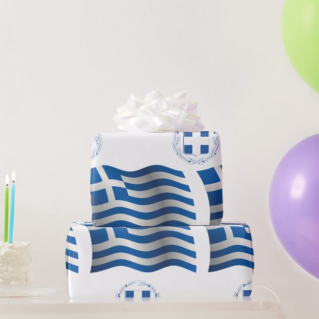 Papel De Presente Grécia De Pavilhas Da Casaco De Armas (Criador carregado)