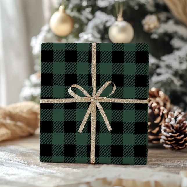 Papel De Presente Green Black Buffalo Plaid Classic Gingham (Criador carregado)