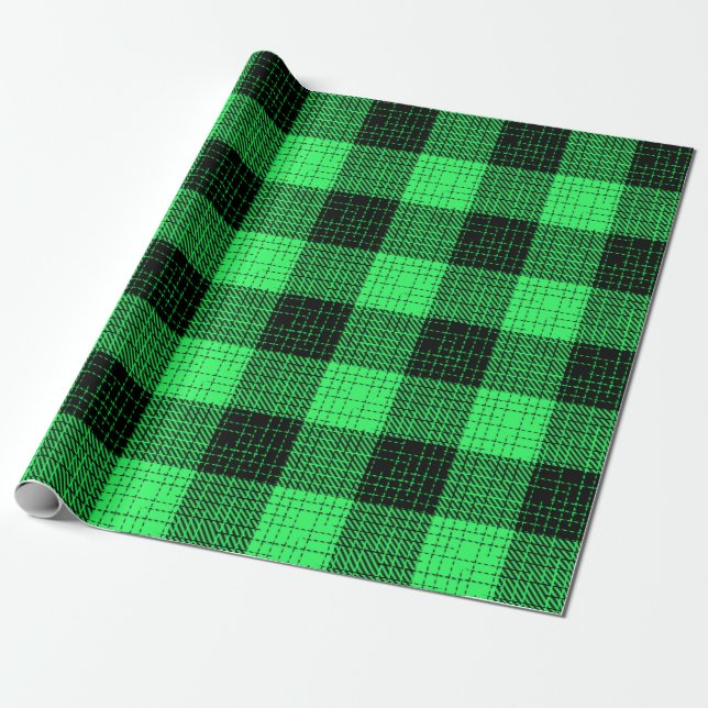 Papel De Presente  Green Black Crosshatch Buffalo Check (Desenrolado)