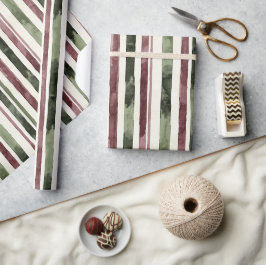 Papel De Presente Green Burgundy Strips Natal