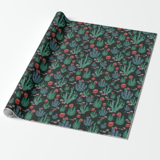 Papel De Presente Green cactus wrapping paper on dark background