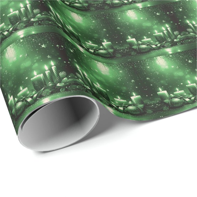 Papel De Presente Green Candles Christmas Holiday Wrapping Paper (Ponta do rolo)