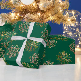 Papel De Presente Green Elegant Gold Snowflakes Pattern New Year