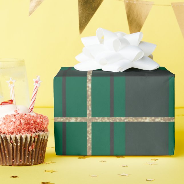 Papel De Presente Green Gold Festive Geometric Plaid Christmas Wrapp (Festa de aniversário)